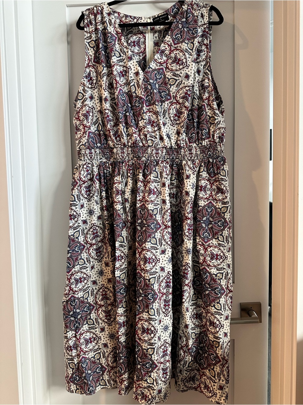 Lane Bryant Cream Dress with Navy and Burgundy Paisley Print